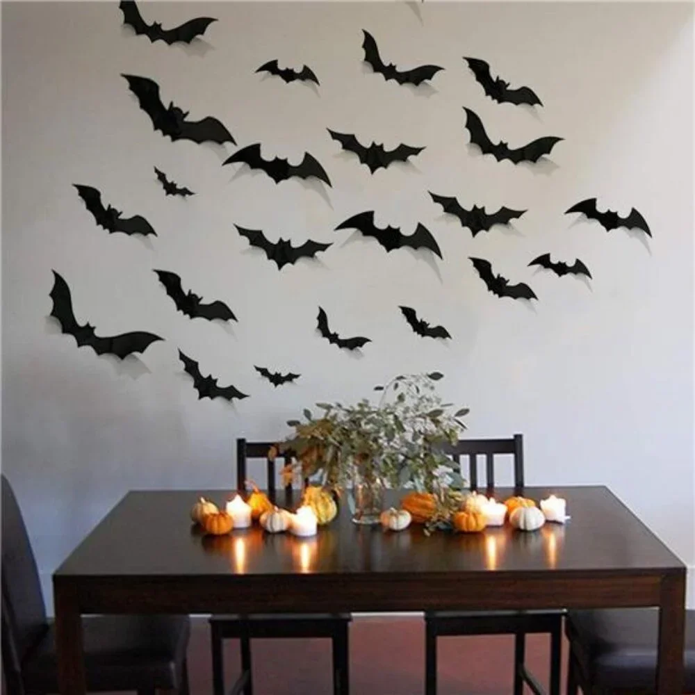68Pcs Bat Wall Decor, Halloween Decorations 3D Bats Wall Decor Realistic PVC